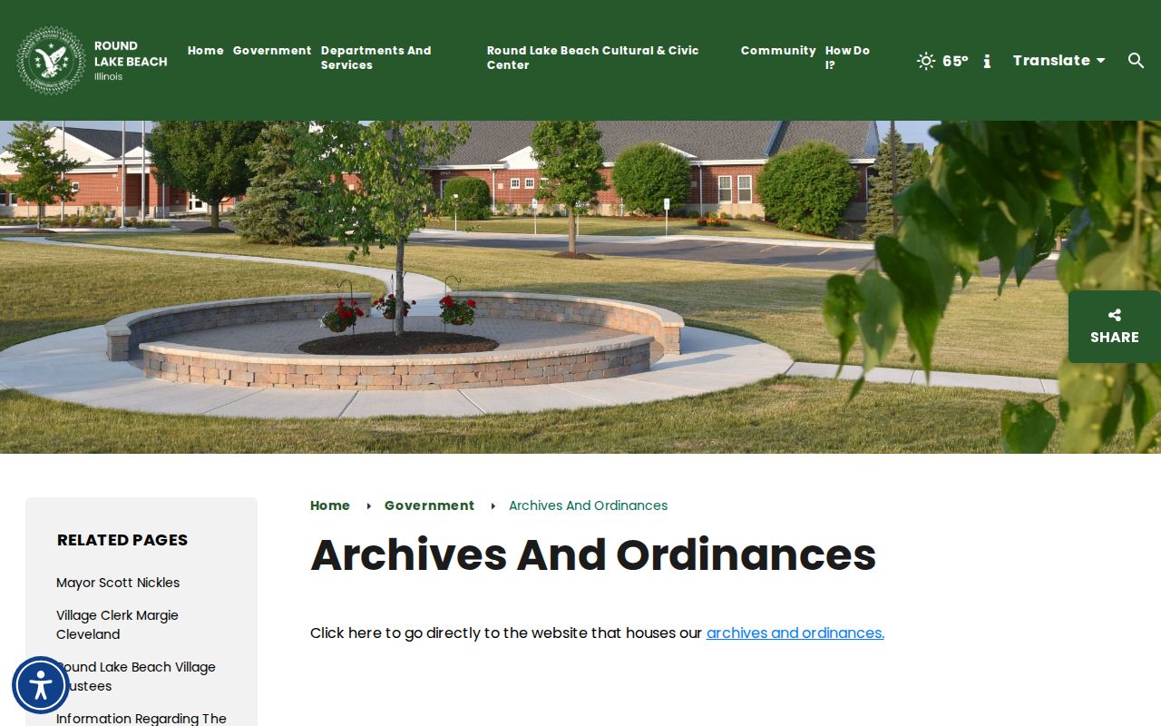 Round Lake Beach village archives and ordinances for historical directory research