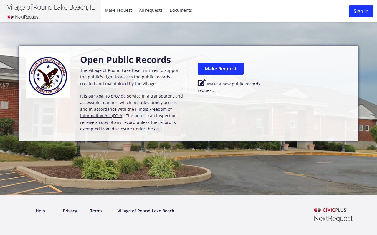 Round Lake Beach NextRequest portal for address-based public record requests