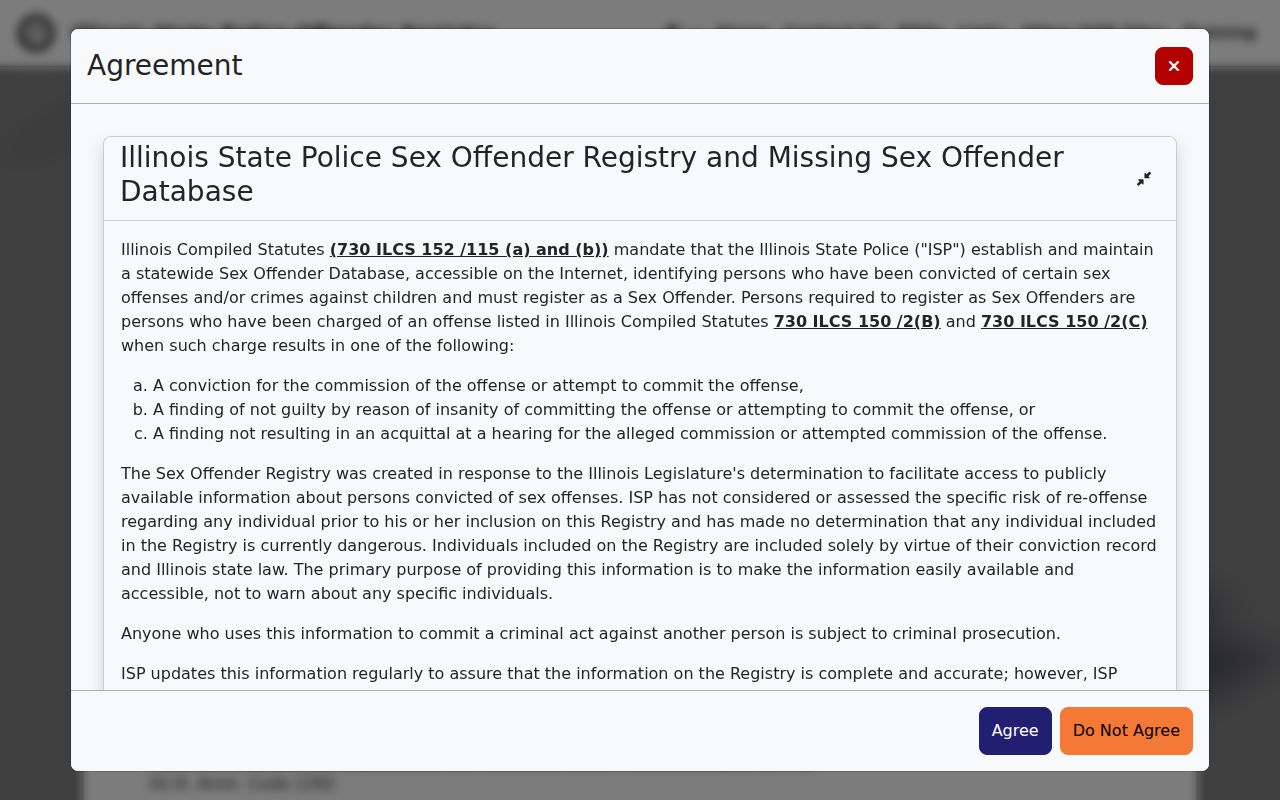 Illinois registry fields for a Round Lake Beach resident lookup