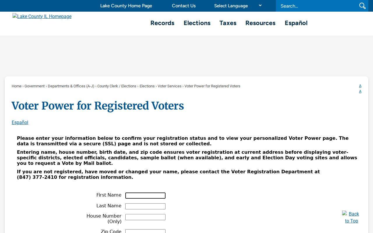 Lake County Voter Power used in a Round Lake Beach resident lookup